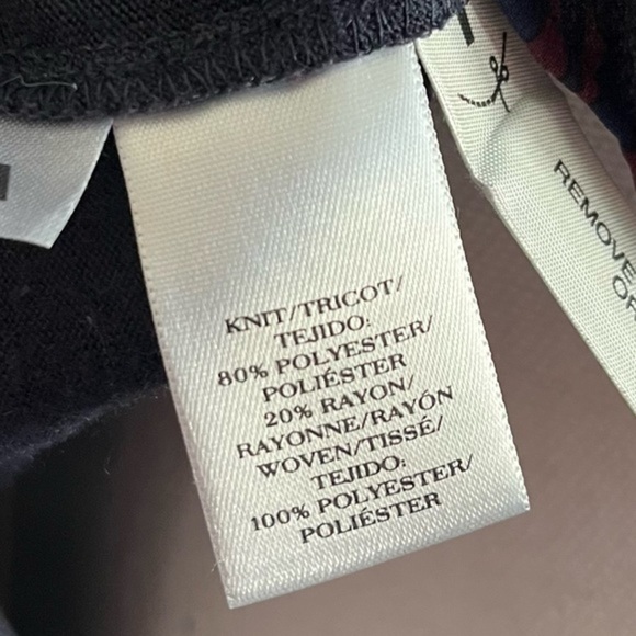 Ann Taylor • Navy Burgundy Floral Mixed Media Blouse - Picture 3 of 6